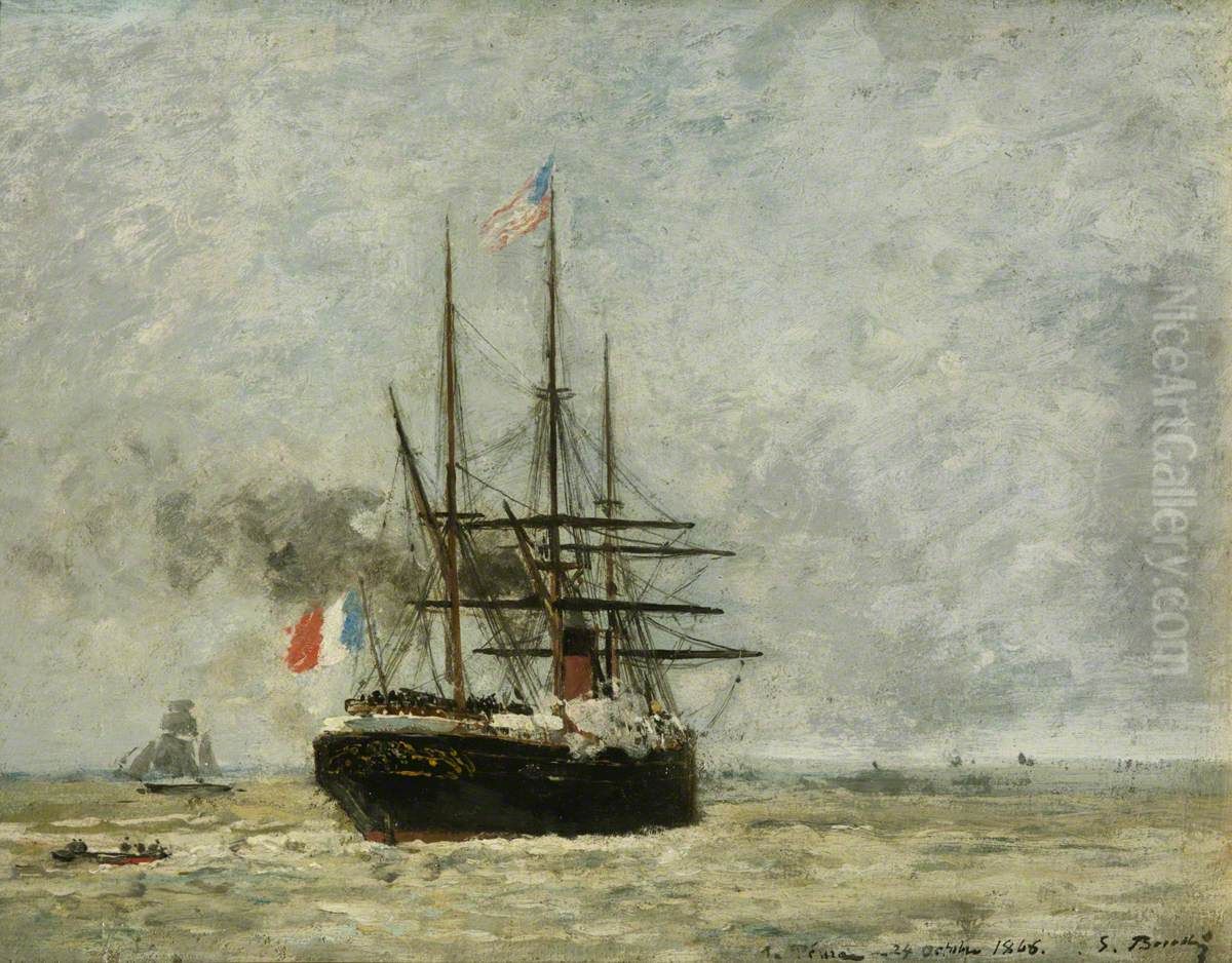 Leaving Port by Eugene-Louis Boudin Oil Painting by Eugene Louis Boudin