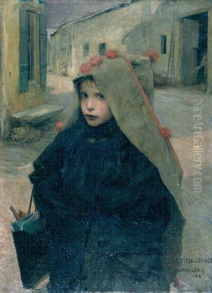 Petite fille allant a l'ecole Oil Painting by Jules Bastien-Lepage
