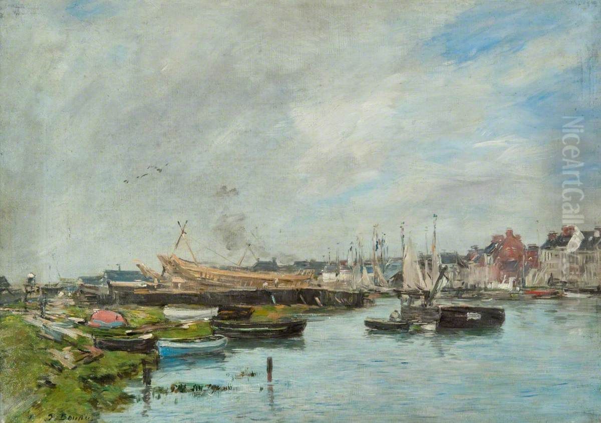 The Port of Trouville, Boatyard Oil Painting by Eugene Louis Boudin
