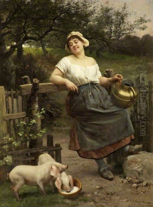 A Peasant Girl, Brittany, France Oil Painting by Emile Bayard