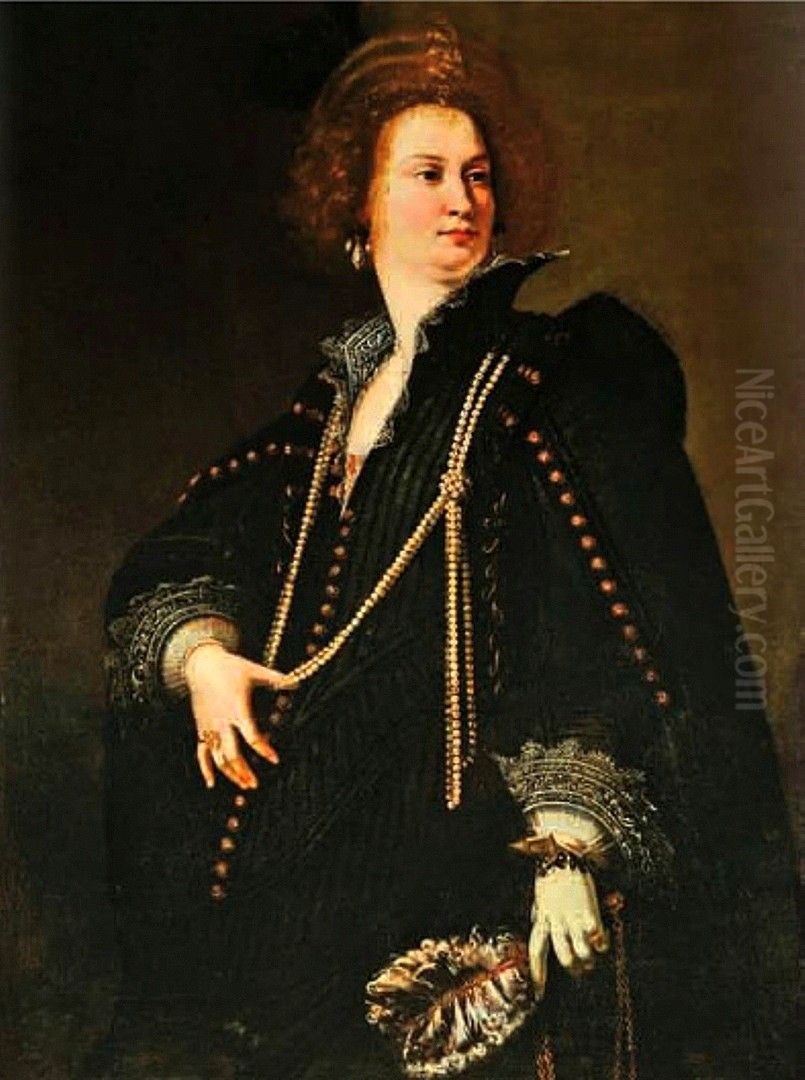 Portrait of a Lady Holding a Fan Oil Painting by Artemisia Gentileschi