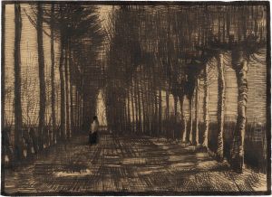 Avenue of Pollard Birches and Poplars / Lane with Trees and One Figure