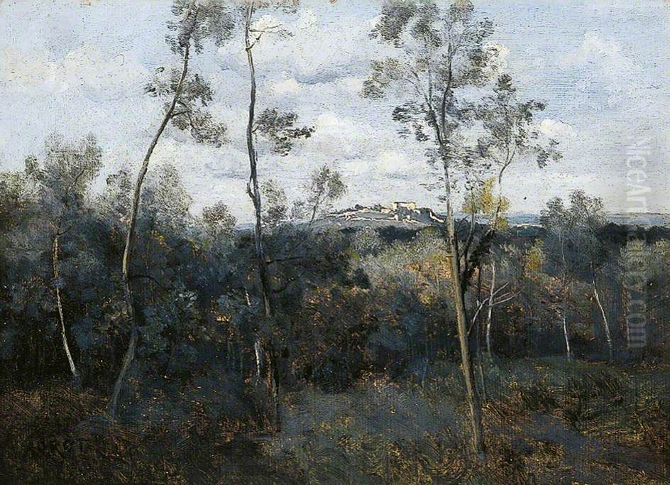 Le Mont-Valerien. Vue prise des bois de Meudon Oil Painting by Jean-Baptiste Camille Corot
