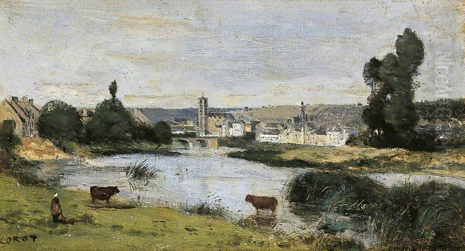 Chateau-Thierry. Vue d'ensemble avec la tour de Saint-Crepin Oil Painting by Jean-Baptiste Camille Corot
