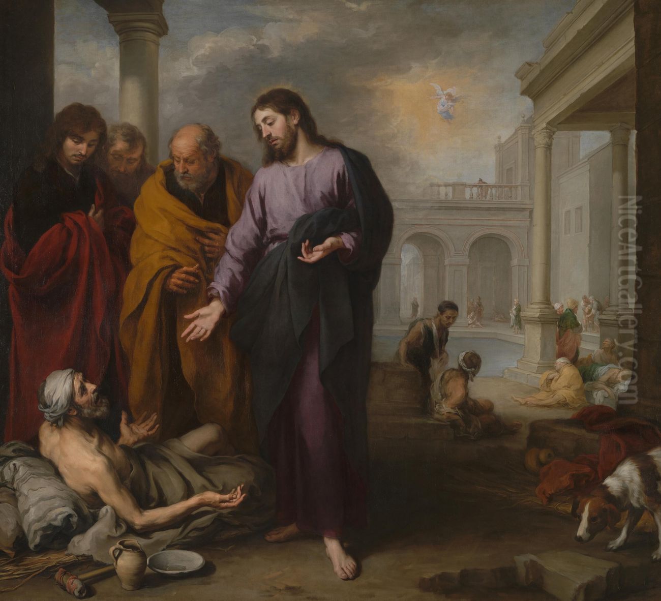 Christ healing the Paralytic at the Pool of Bethesda Oil Painting by Bartolome Esteban Murillo