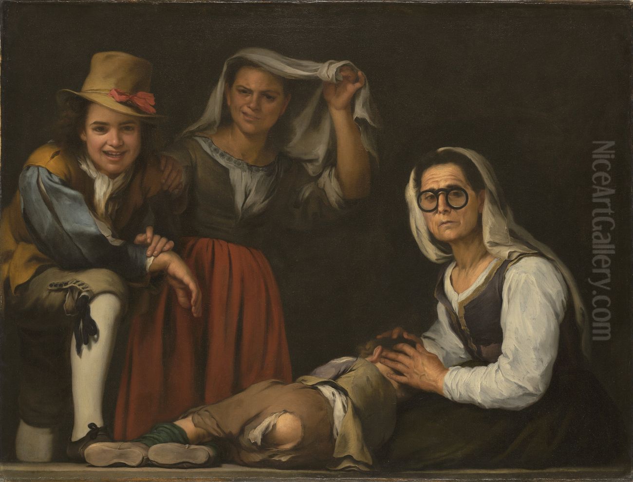 Four Figures on a Step Oil Painting by Bartolome Esteban Murillo