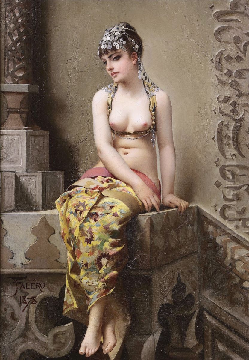 a.k.a.Egyptian Dancing Girl(https://archive.org/stream/b1495990#page/n81/mode/2up/search/falero) Oil Painting by Luis Ricardo Falero