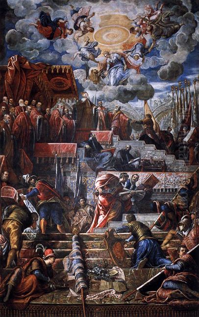 Doge Nicolo da Ponte Receiving a Laurel Crown from Venice Oil Painting by Jacopo Tintoretto
