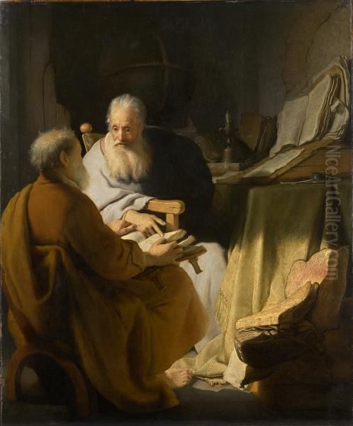 Two Old Men Disputing Oil Painting by Rembrandt
