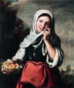 Madchen mit Fruchten und Blumen