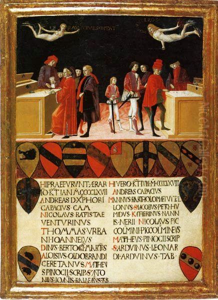 Finance of the community in times of peace and war Oil Painting by Benvenuto di Giovanni