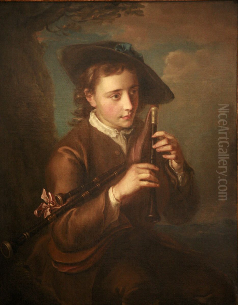 Joueur de musette Oil Painting by Philippe Mercier