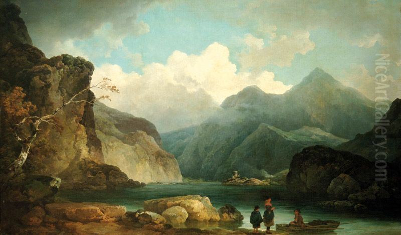Paysage de la region des lacs de Llambris Lake Oil Painting by Philip James de Loutherbourg