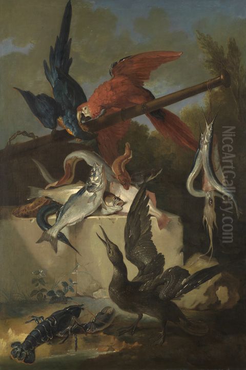 Fische, Seevogel und Papageien Oil Painting by Jean-Baptiste Oudry
