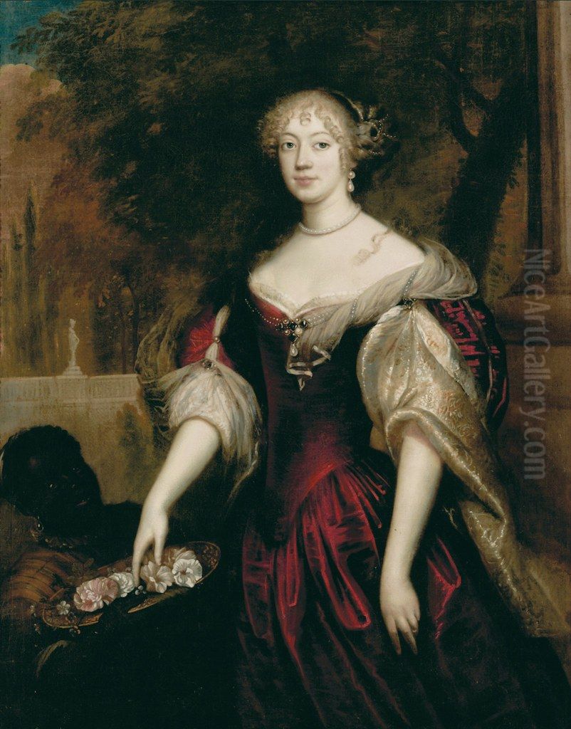 Portrait of Anna van Ewsum (?-1716), with a servant Oil Painting by Jan de Baen