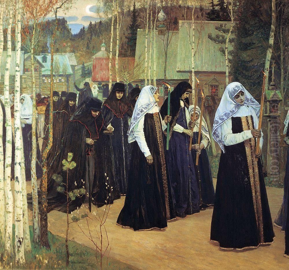 Taking the VeilRusskij:Velikij postrig Oil Painting by Mikhail Nesterov