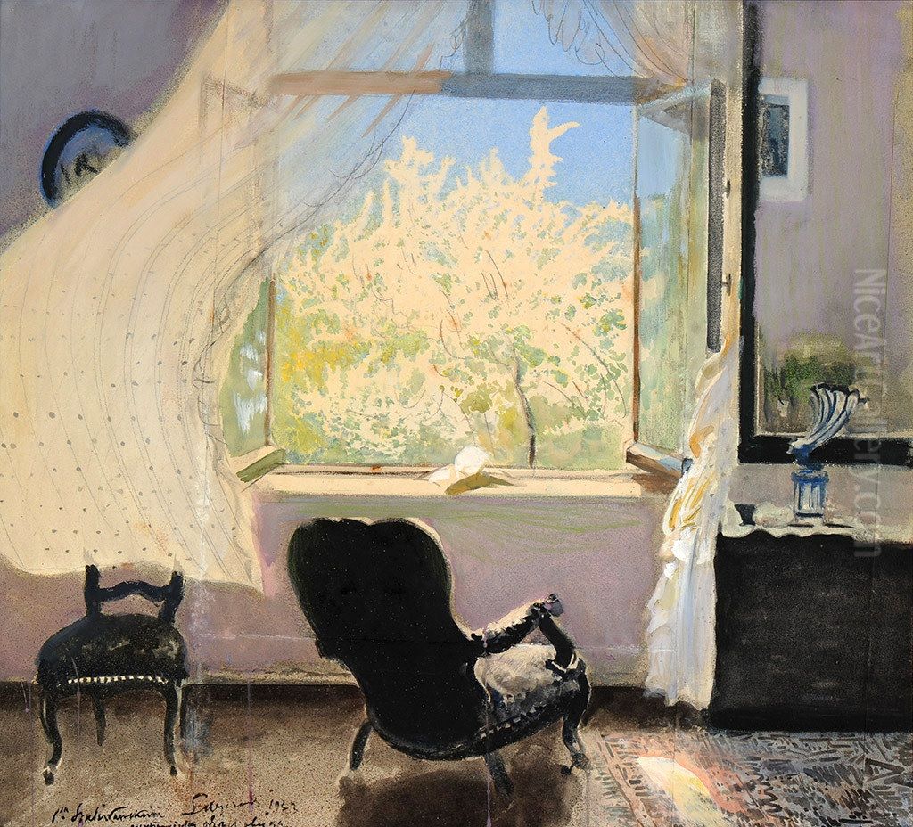 Wiosna - wnetrze pracowni artysty Oil Painting by Leon Wyczolkowski
