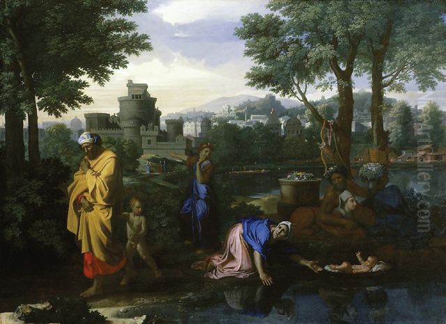 Moise expose sur les eaux Oil Painting by Nicolas Poussin