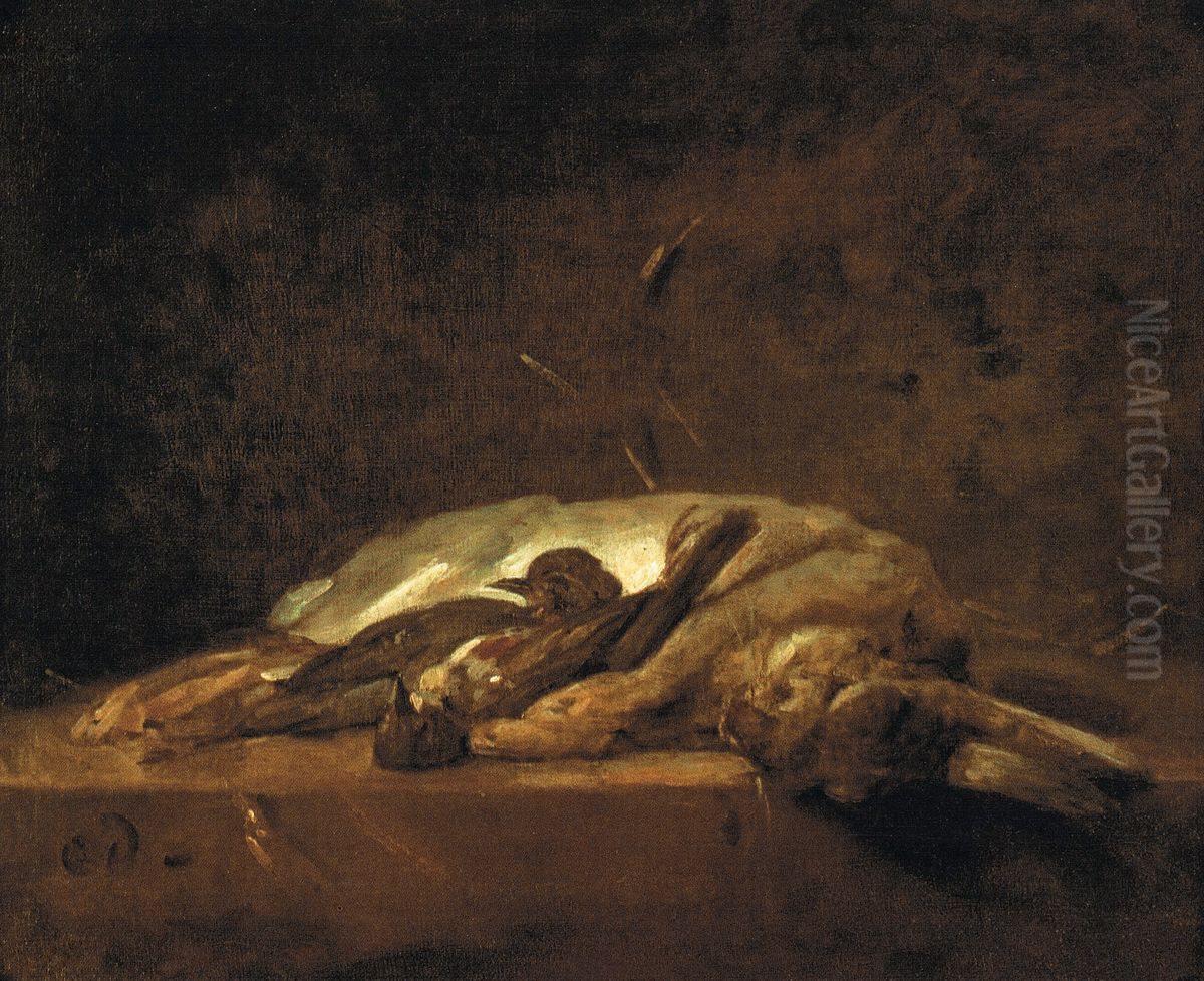 Lapin, grives mortes Oil Painting by Jean-Baptiste-Simeon Chardin
