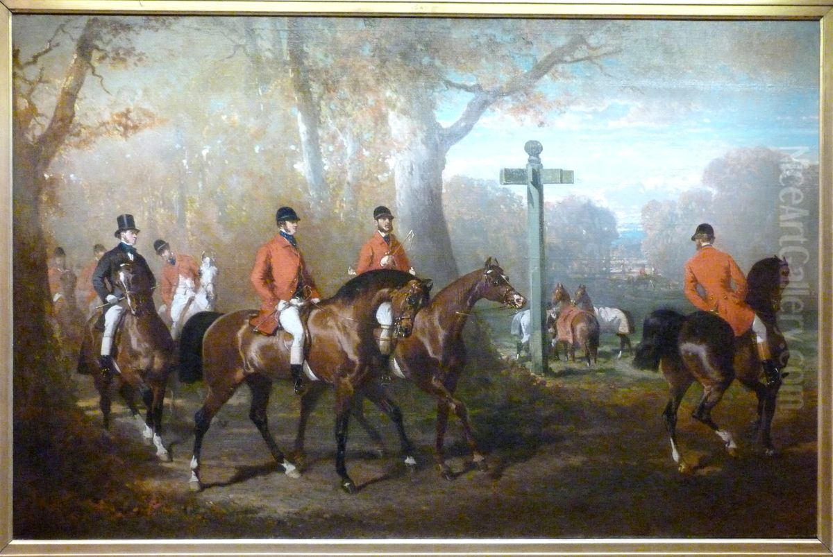 Depart pour la chasse Oil Painting by Alfred De Dreux