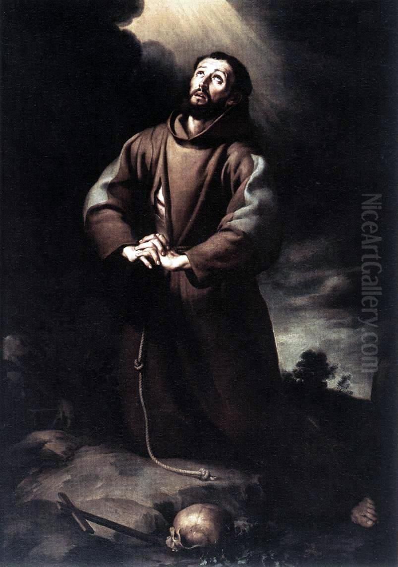 St Francis of Assisi at Prayer Oil Painting by Bartolome Esteban Murillo