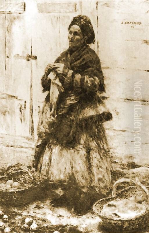 Zydowka sprzedajaca owoce. Oil Painting by Aleksander Gierymski