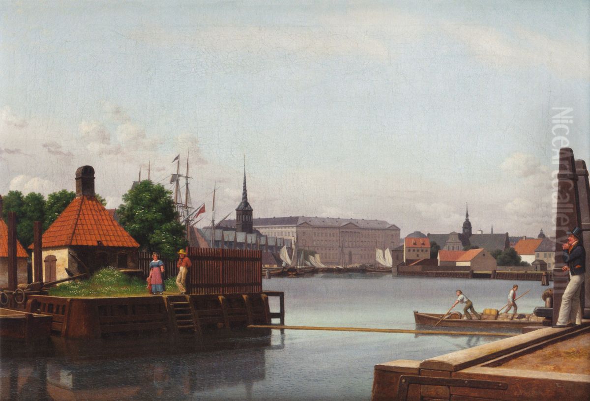 Borsen, Christiansborg, Holmens Kirke, set fra Asiatisk Kompagnis Plads Oil Painting by Christoffer Wilhelm Eckersberg