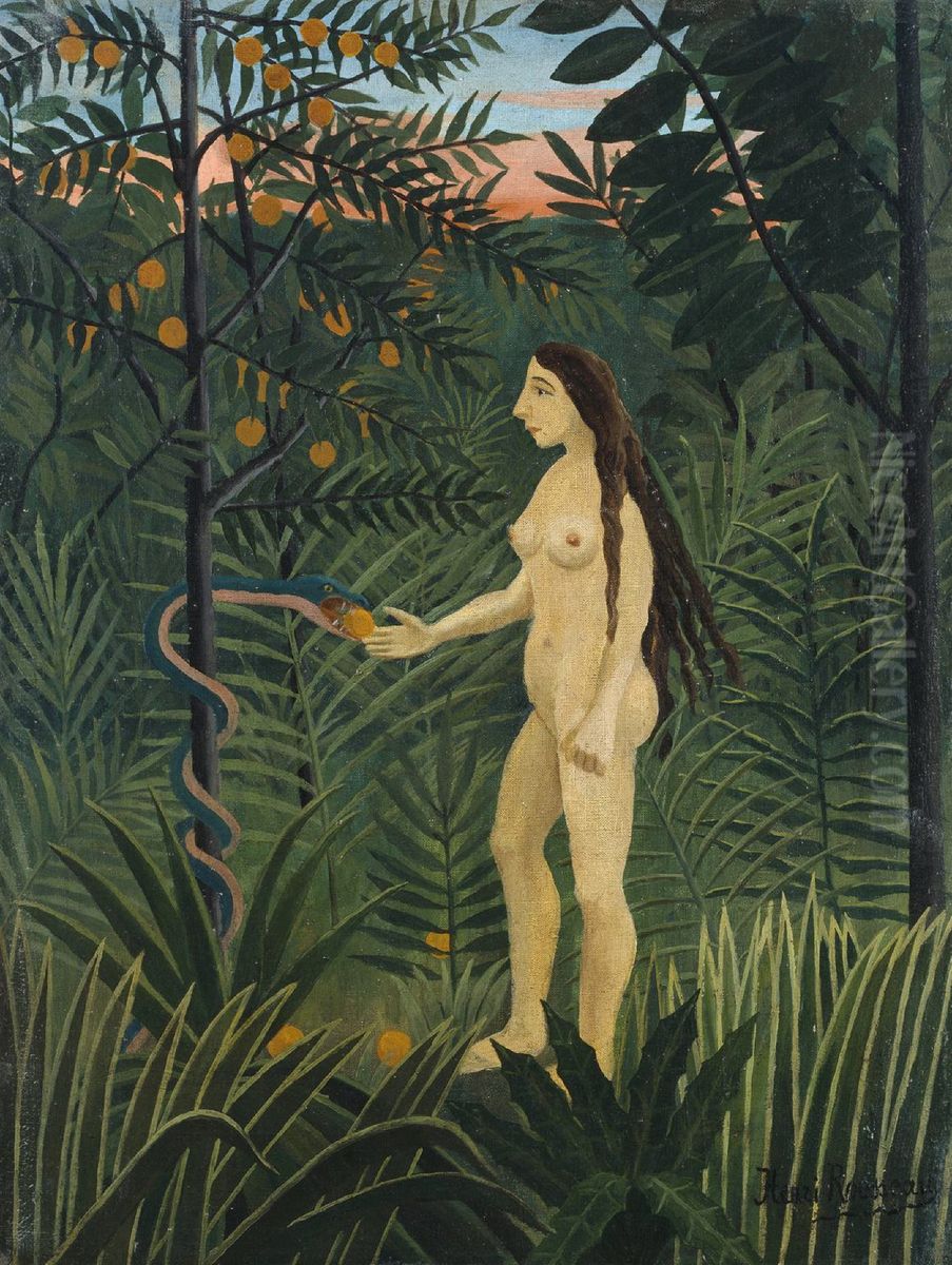 Eve and the Serpent Oil Painting by Henri Julien Rousseau