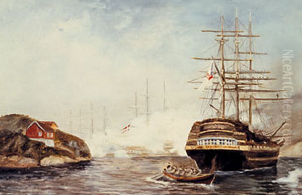 Battle of Lyngor Oil Painting by Carl Wilhelm Bockmann Barth