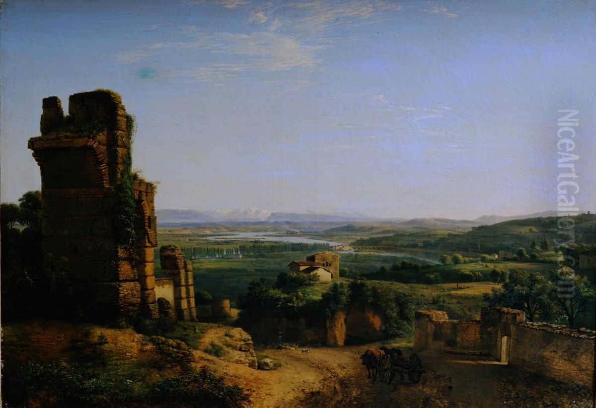 Vue des aqueducs romains sur les hauteurs de Saint-Just Oil Painting by Jean-Michel Grobon