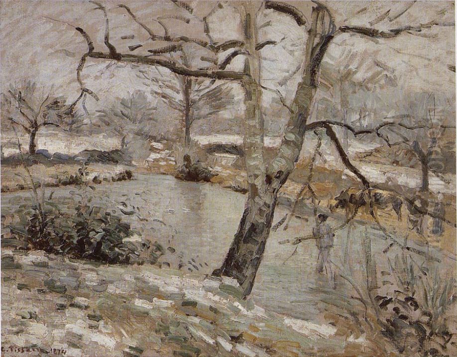 L'etang de Montfoucault, effet d'hiver Oil Painting by Camille Pissarro