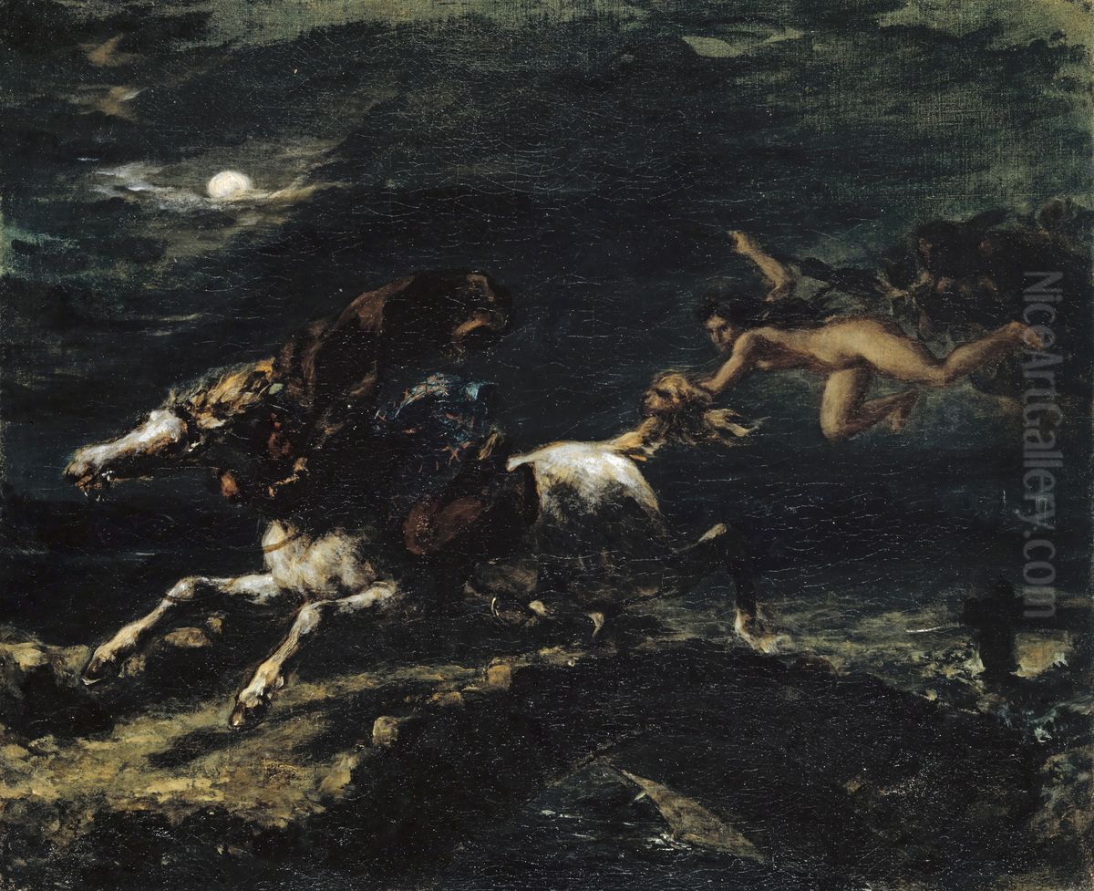Tam O'Shanter poursuivi par les sorcieres Oil Painting by Eugene Delacroix