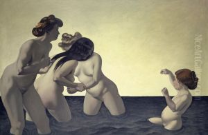 Trois femmes et une petite fille jouant dans l'eau