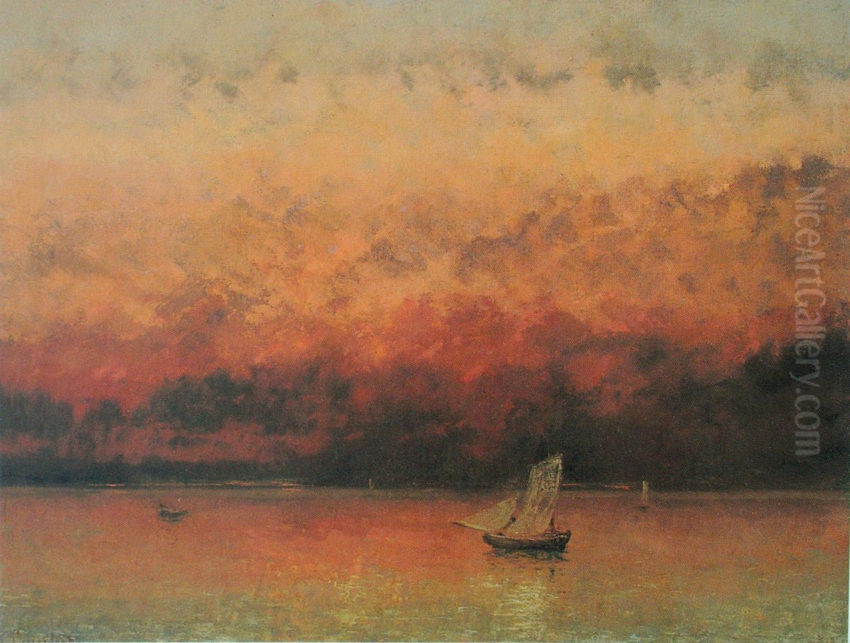 Genfersee_bei_Sonnenuntergang Oil Painting by Gustave Courbet