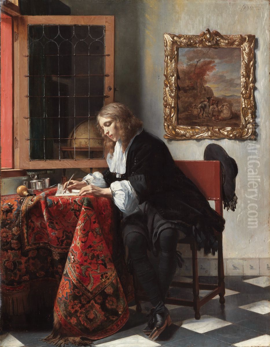 Man Writing a Letter Oil Painting by Gabriel Metsu