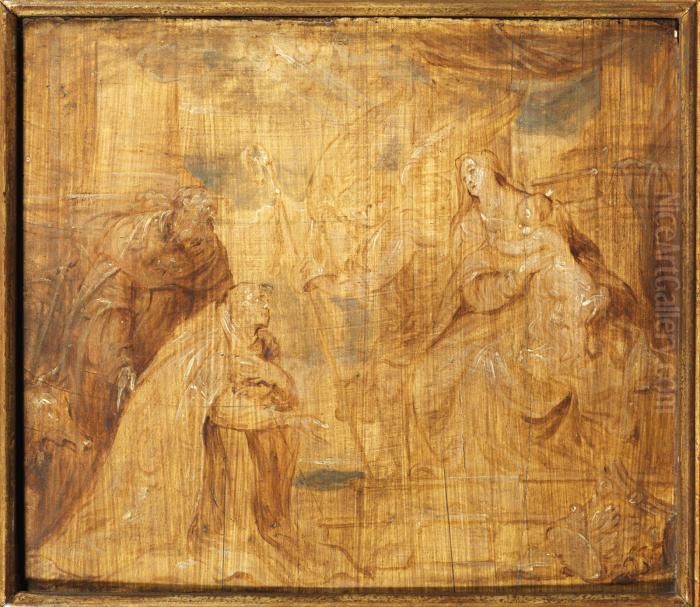 Virgin and Child with a Bishop Donor and Saint Anthony Abbot Oil Painting by Sir Anthony Van Dyck