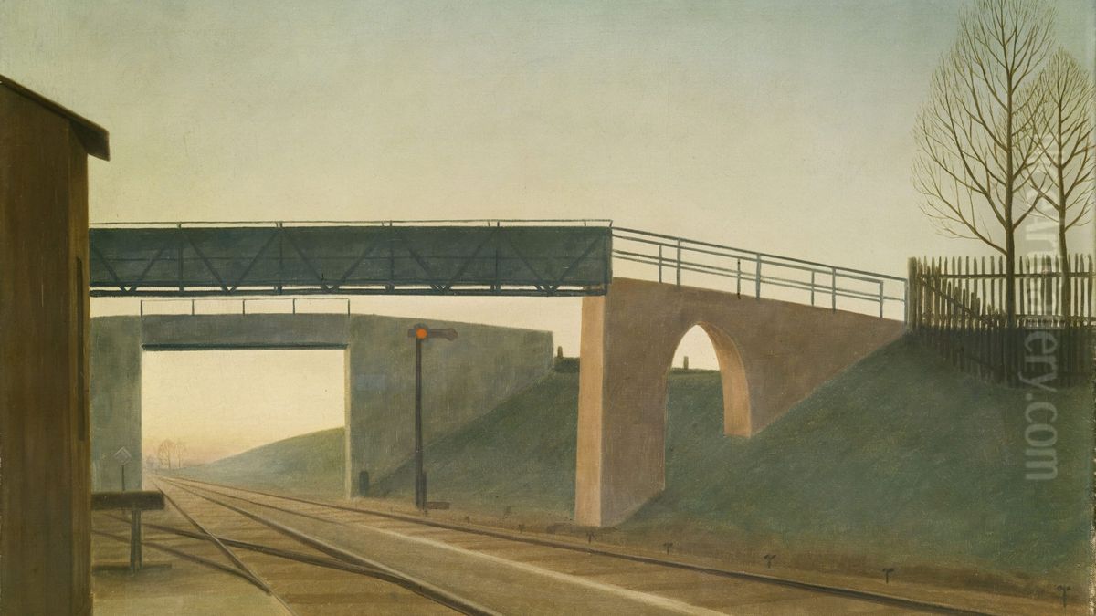 Railway Crossing Oil Painting by Georg Schrimpf