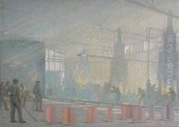 Forging 9.2 Shells, Dominion Steel Company, Hamilton Oil Painting by George Agnew Reid