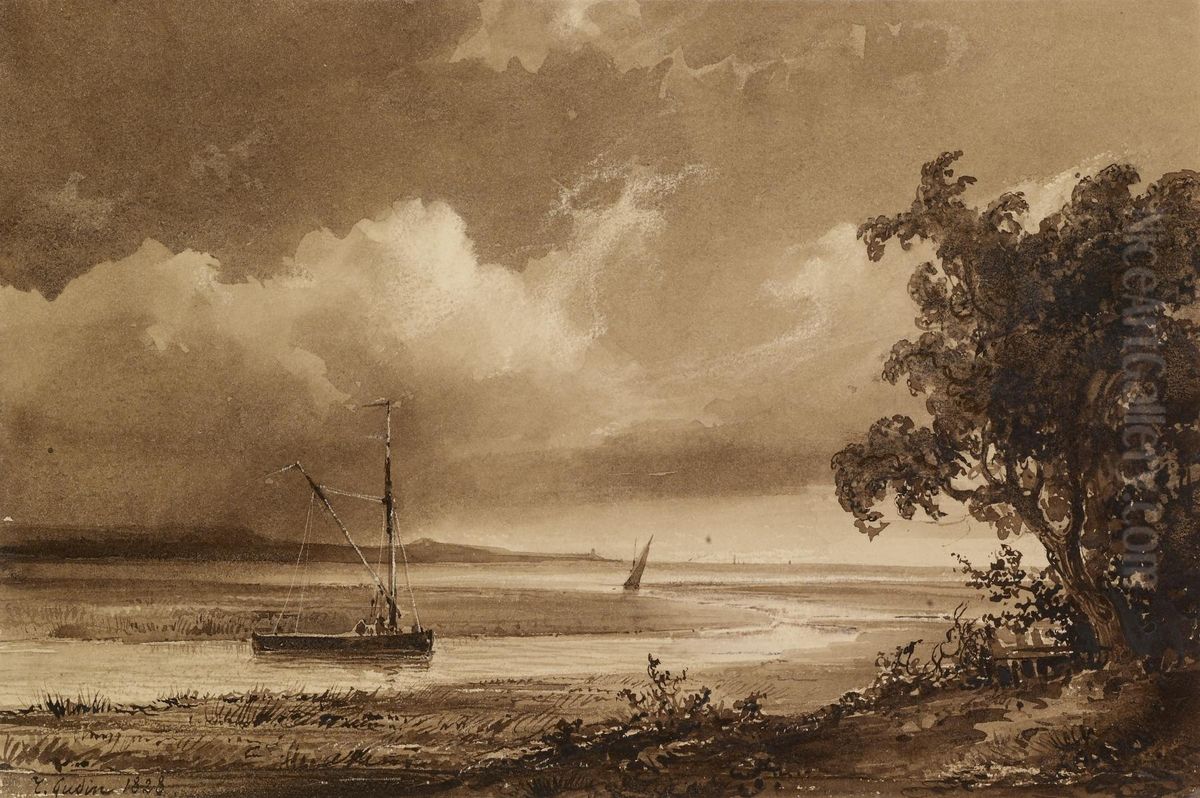 Riverscape with Boats Oil Painting by Theodore Gudin