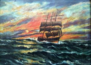 Three master on vivid Sea