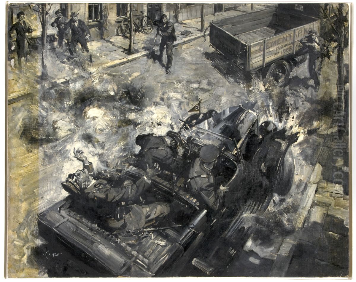 The assassination of Reinhard Heydrich Oil Painting by Terence Cuneo