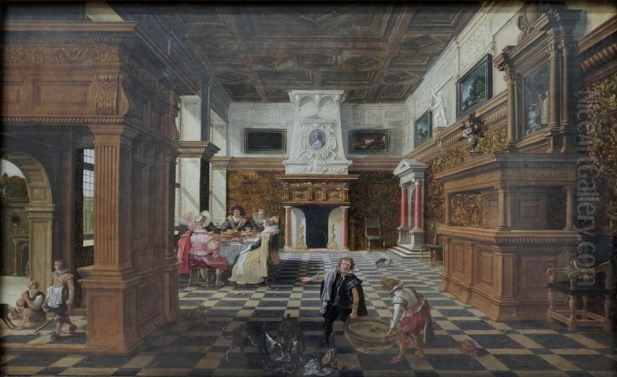 Saal mit dem Gleichnis vom armen Lazarus und dem reichen Mann Oil Painting by Esaias Van De Velde