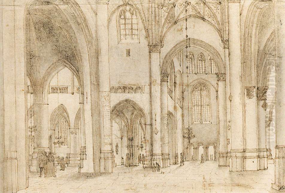 Interior of St Bavo's Church in Haarlem Oil Painting by Pieter Jansz Saenredam