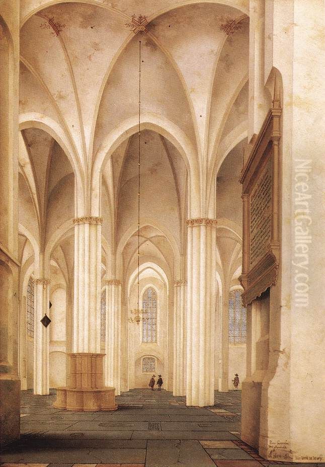 The Nave of the Buurkerk in Utrecht from South to North Oil Painting by Pieter Jansz Saenredam