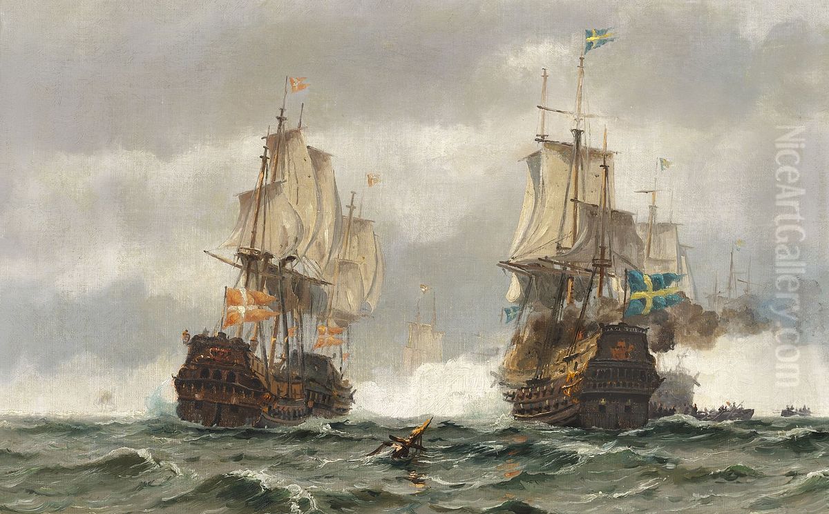 The Battle of Koge Bay, 1677 Oil Painting by Johan Jens Neumann