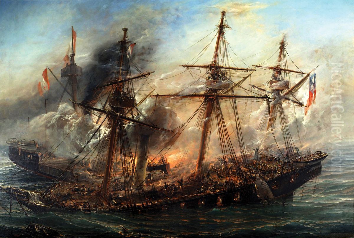 The Naval battle of Iquique Oil Painting by Thomas Somerscales
