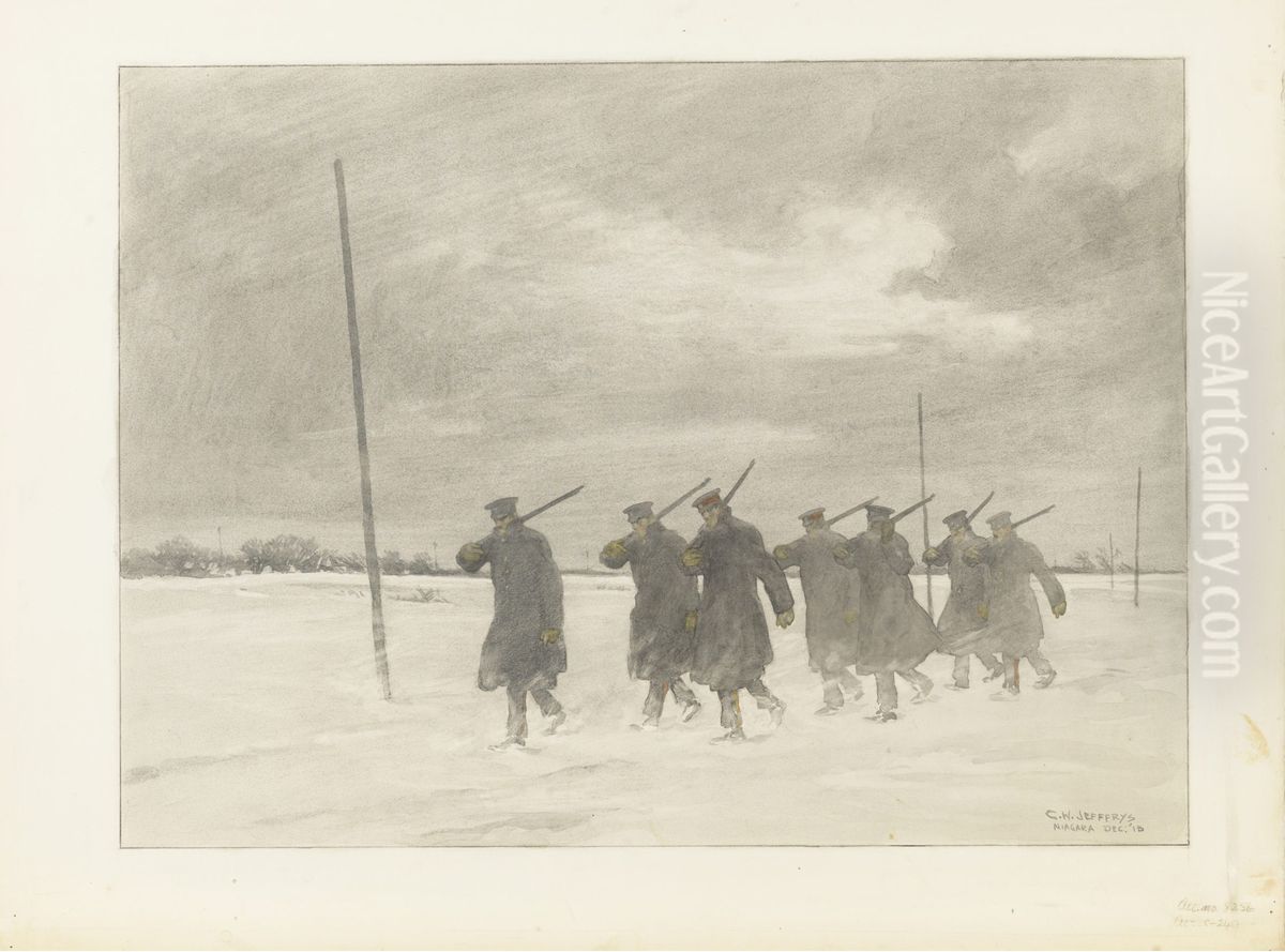 POLISH SOLDIERS, NIAGARA COMMON Oil Painting by Charles William Jefferys