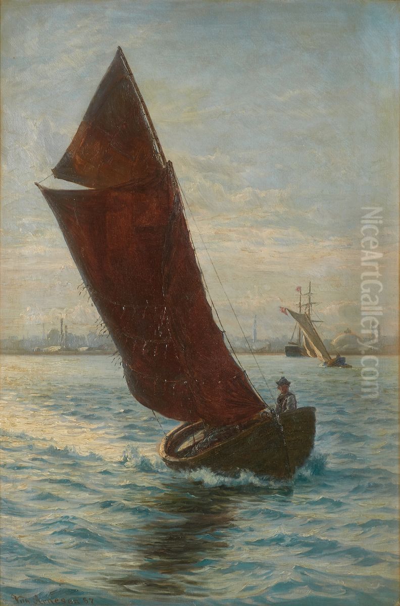 Fisher boat Oil Painting by Vilhelm Arnesen