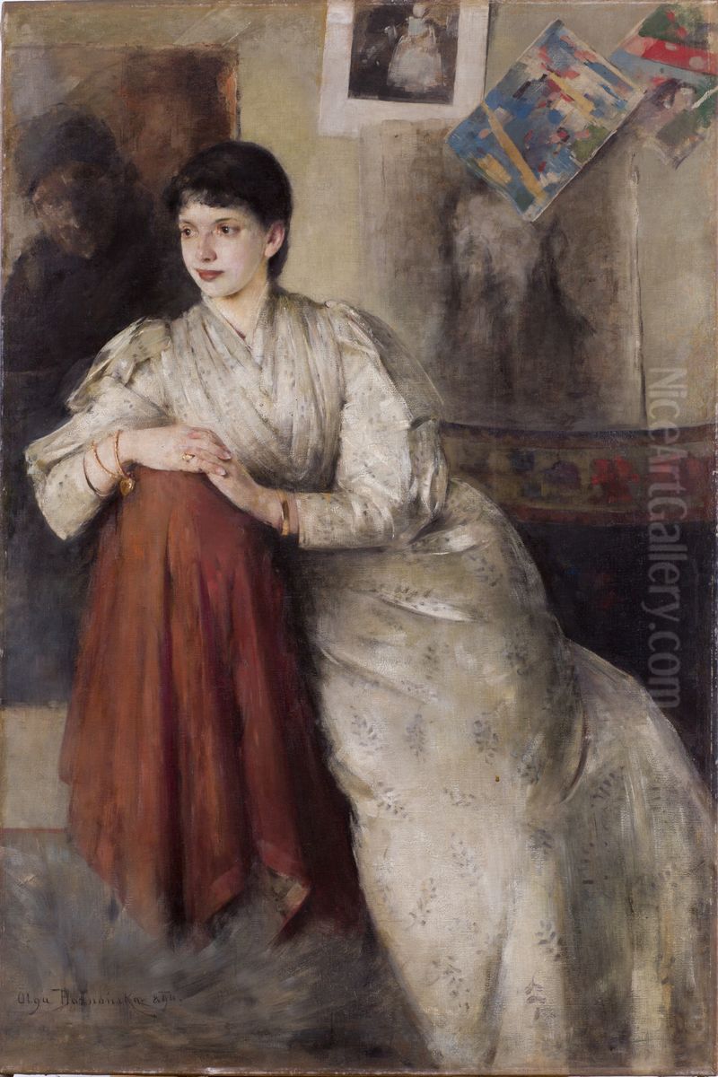 Portret kobiety w bialej sukni (Zofii Federowiczowej) Oil Painting by Olga Boznanska