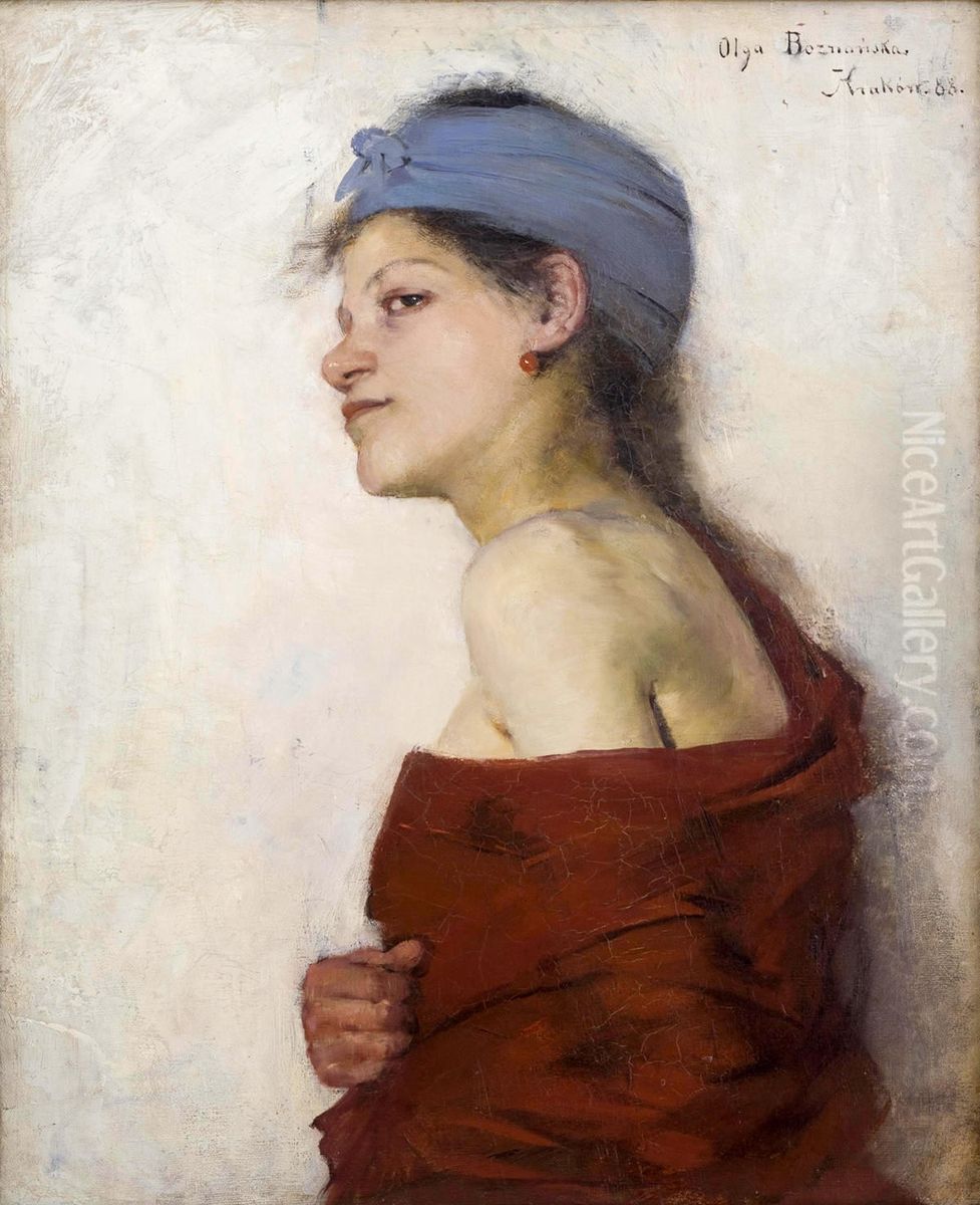 Portrait of a Woman - Gypsy Woman Oil Painting by Olga Boznanska